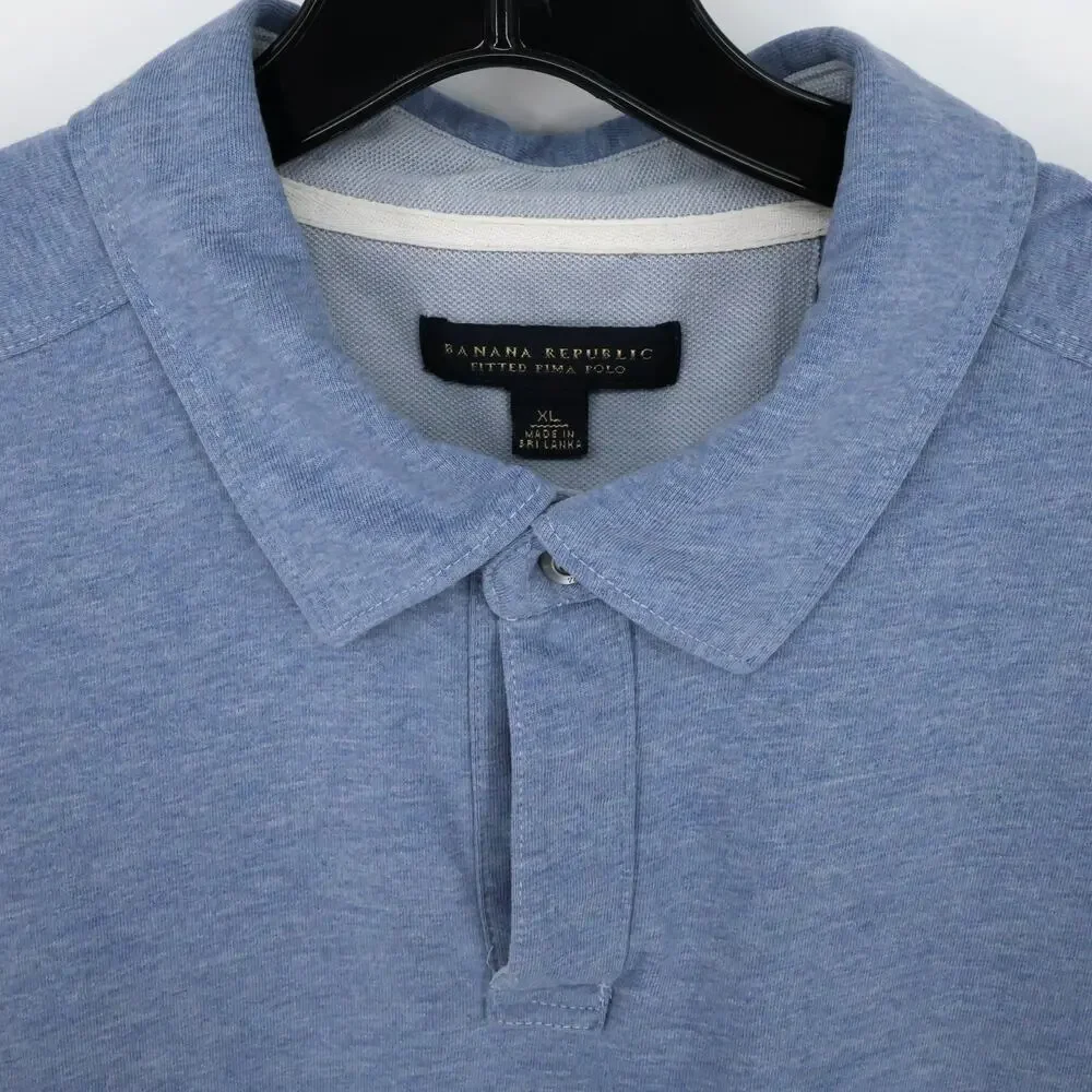Banana Republic Polo Shirt Mens XL Blue Fitted Pima All Cotton Knit Preppy
